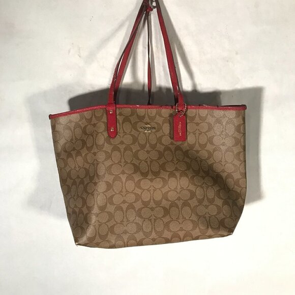 Vintage COACH Genuine Leather Women Brown Red Hand Shoulder Bag Purse - Picture 4 of 10